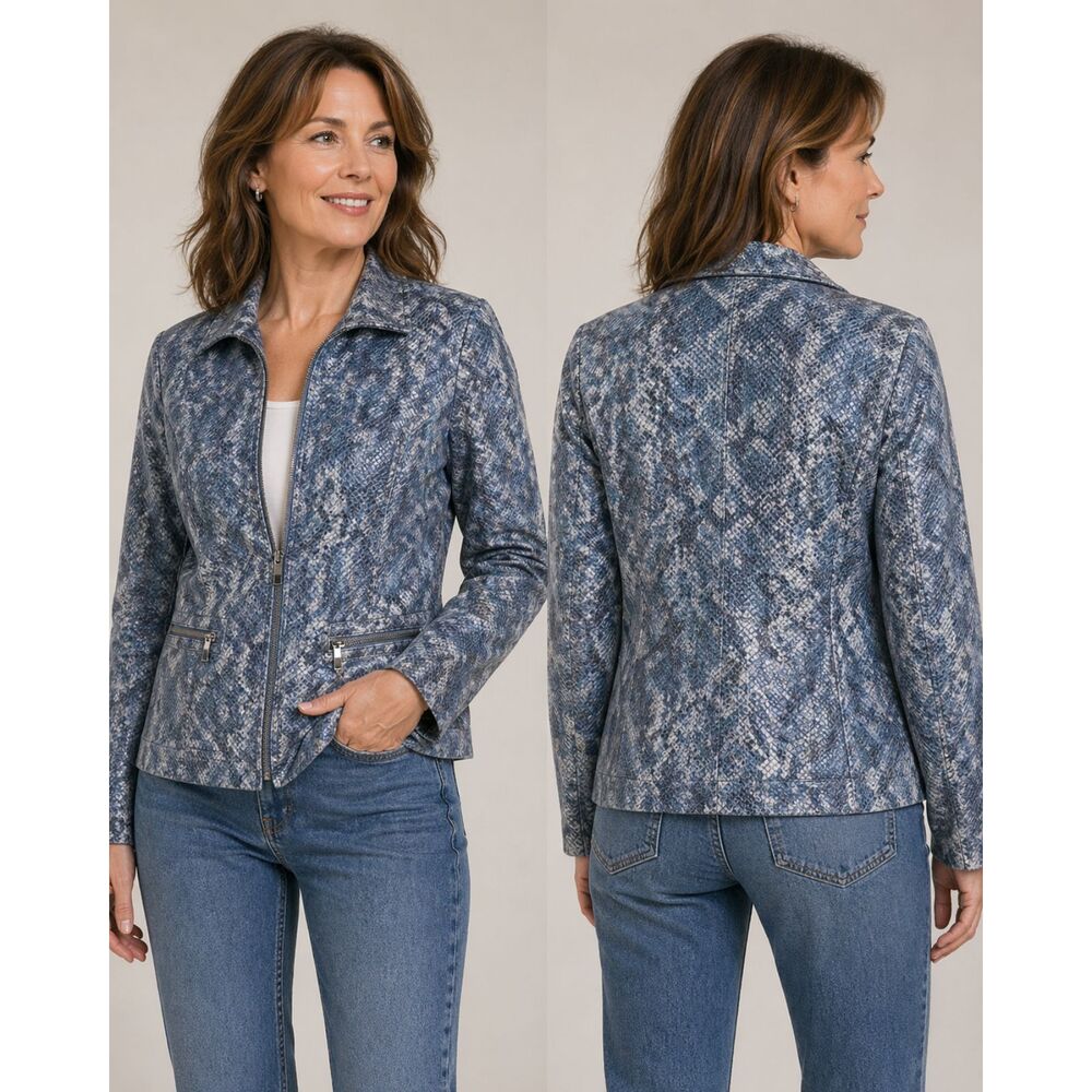 Chico's Snake Skin embossed 100% leather jacket sz 0.5 size 6 or Small